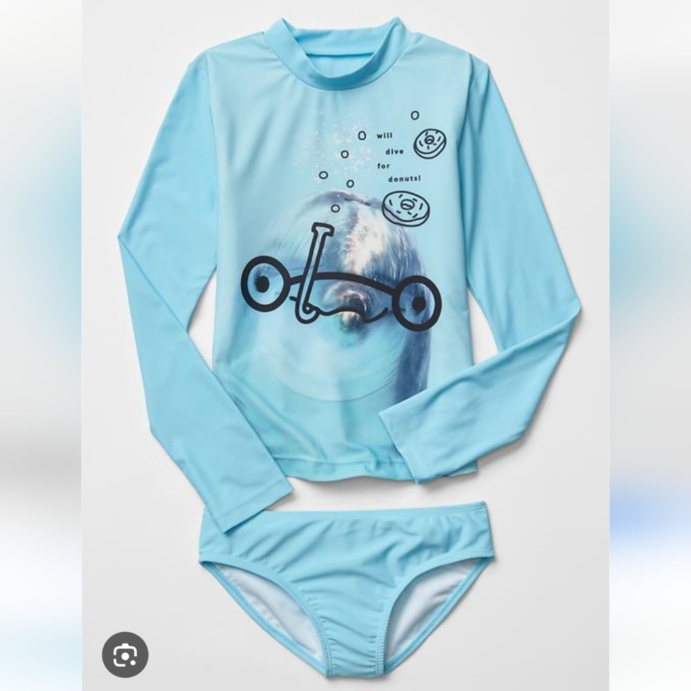 GAP Kids Blue Rashguard Swim Set with Dolphin Design